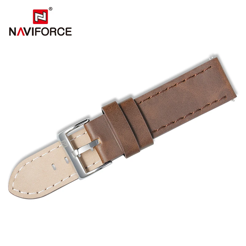 NAVIFORCE PU Leather Watchbands Dark Brown Black Blue Men Women 23mm Fashion Wrist Watch Strap Belt Stainless Steel Pin Buckle