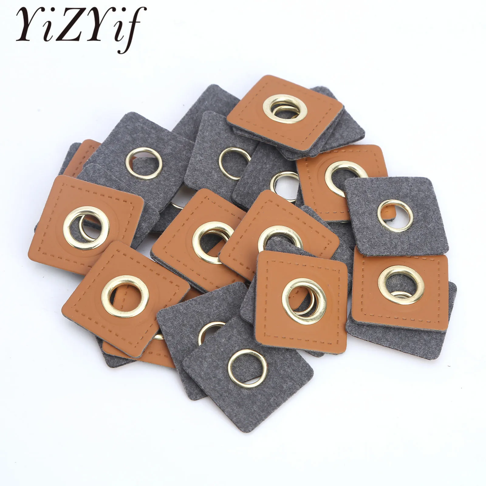 

30pc Sewing Applique Clothes Patches Sew On PU Leather Badges Metal Brass Eyelets Grommets Applique DIY Knit Sewing Patch Labels