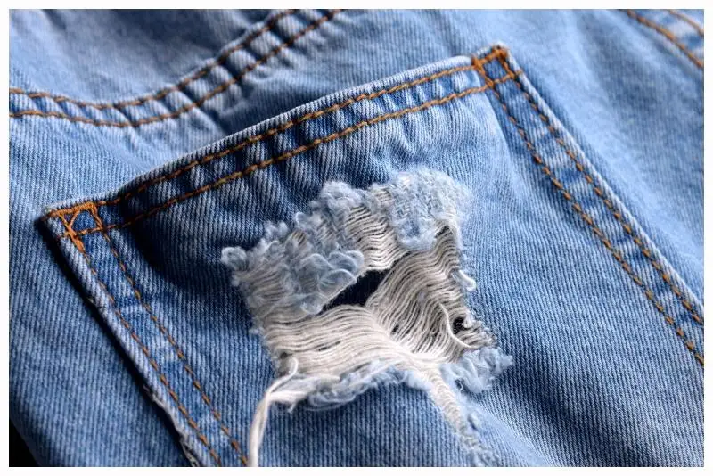 Summer Sleeveless Lapel Overalls Men's Denim Jumpsuit Hole Hip-Hop Ripped Waist Detachable Jeans Casual Blue Pants Trousers