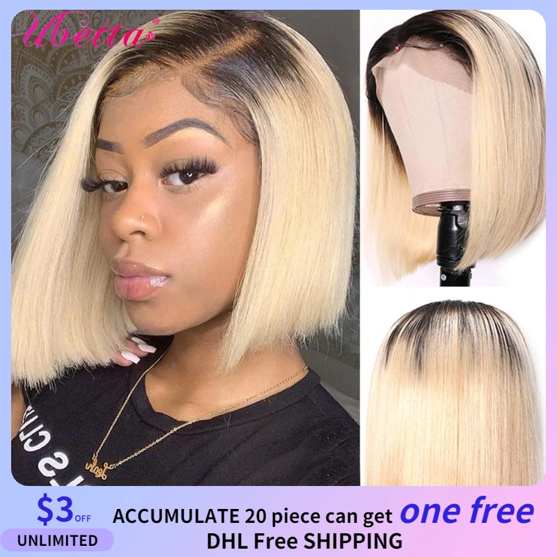 

1B 613 Ombre Blonde Bob Wigs 4x4 Lace Wigs Straight Brazilian Lace Front Human Hair Wig Pre Plucked Short Wigs For Black Women