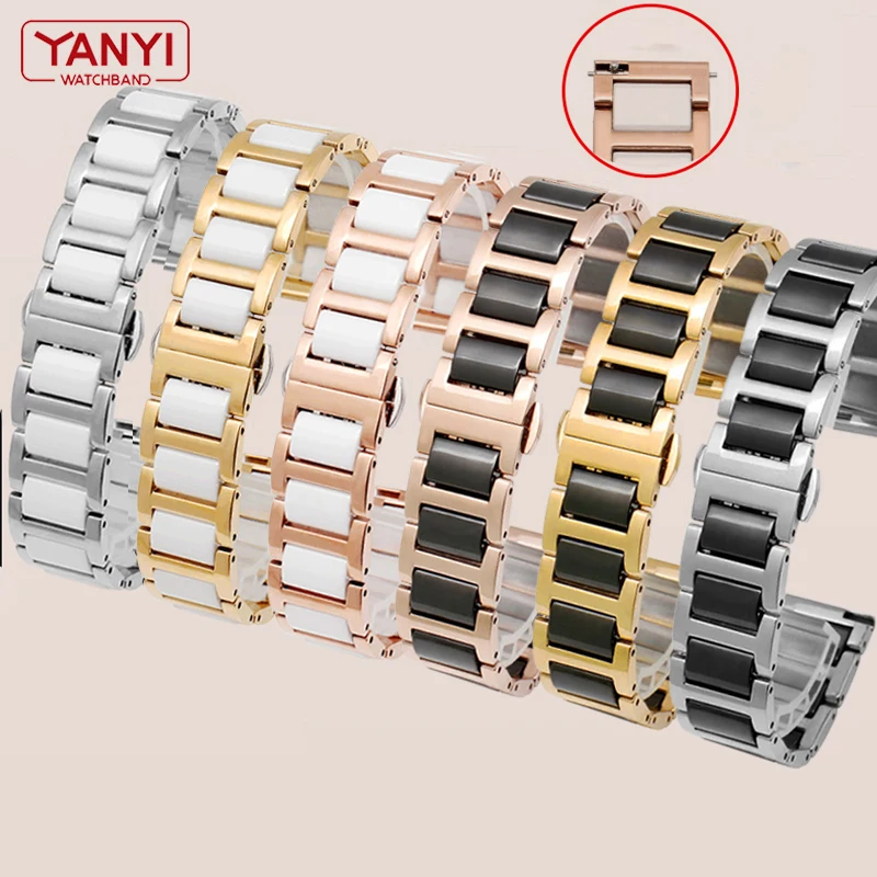 Ceramic Bracelet in stainless steel watchband  12 13 14 15 16 17 18 20 22mm watch strap women man fashion wristwatches band