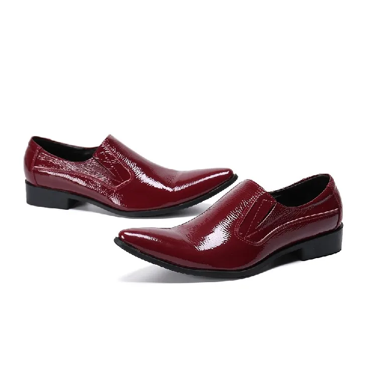 

Sapato Masculino Steel Iron Pointed Toe Loafers Shoes For Men Genuine Leather Formal Elegant Dress Oxford Office Wine Red Shoes