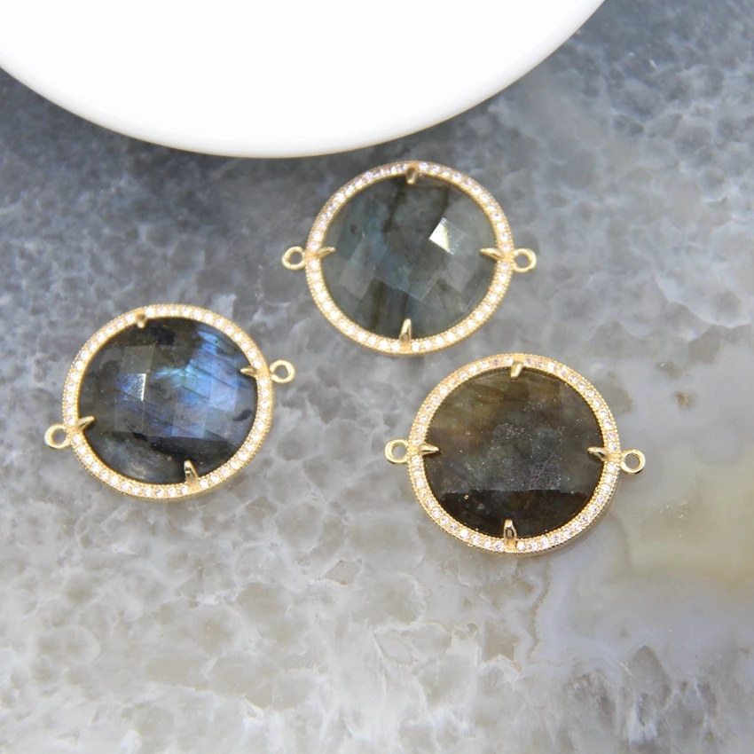 Natural Stones Labradorite Round Connector,Faceted Quartz Necklace For DIY Jewelry Bracelet Earring Making Accessories