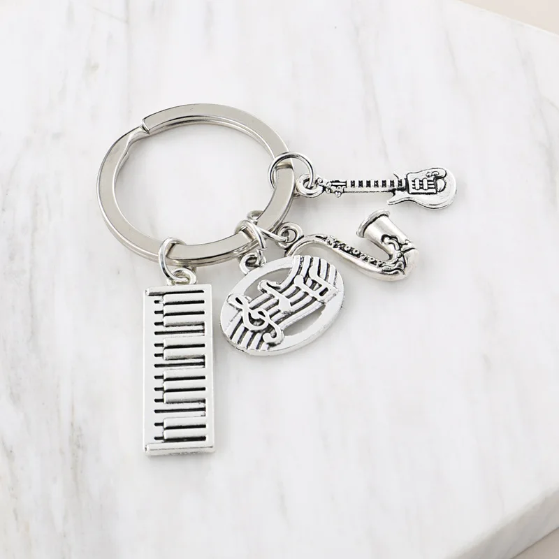 New Music Keychain Musicians Pianist Key Ring Piano Keyboard Guitar Sachs Notes Key Chain For Festival Gift DIY Jewelry Handmade