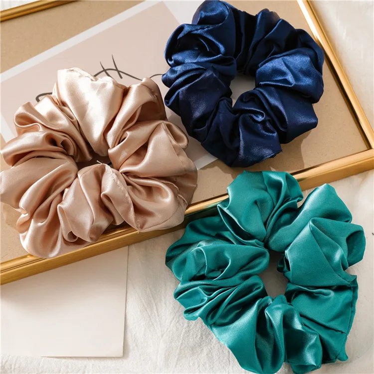 Hot Girls Super Wide Smooth Colorful Hair tie Hair Elastics Bands for Hair Large Satin Scrunchie Hair Accessories 2021 for Women