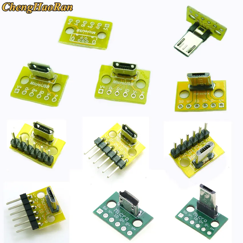 Microusb adaptador usb vertical com cabeça macho e fêmea, micro usb tipo c, conversor pcb, placa de teste, 180 graus vertical