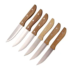 Jaswehome 6pcs/Set Stainless Steel Steak Knife Set Dinner Knife With Wood Handle Table Knives Set Restaurant Cutlery Dinnerware