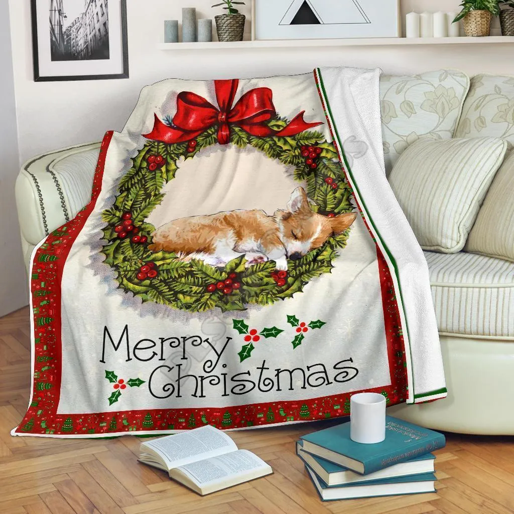 Merry xmas sleeping corgi dog fleece blanket 3D Printed Blanket Adults/kids Sherpa Blanket