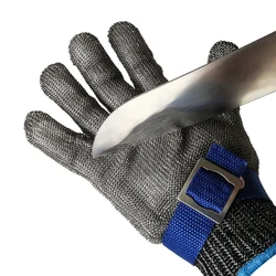 Stainless Steel Knitted Cut 5 Protect Safety glove, Butcher Glove, With Adjustable Strap At Cuff, Anti-Cut, ISO13997 Cut level F