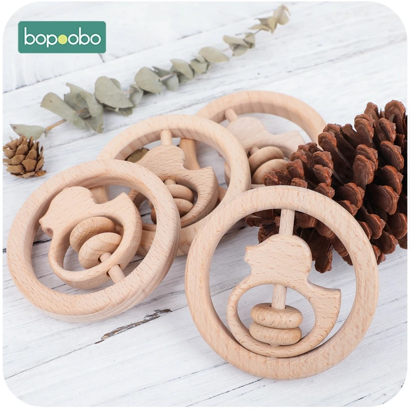 Bopoobo 5pc Holz Baby Rassel Food Grade Material Baby Spielzeug Holz Ring Baby Beißring Krippe Mobile Kleinkind Spielzeug Baby rassel Für Baby