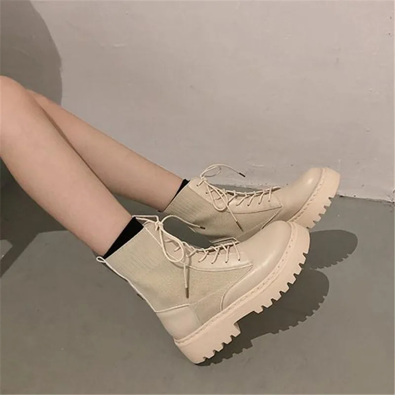 size 34  41  Ankle Boots for Women Autumn Motorcycle Boots Thick Heel PlatfoAnkle  Shoes Woman Slip on Round Toe Fashion  Boots