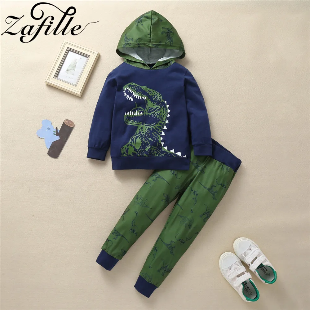 ZAFILLE Winter Suit For Boys Dinosaur Clothes Hooded Sweatshirt +Pants Baby Toddler Boys Outfits Children's Boys Clothing