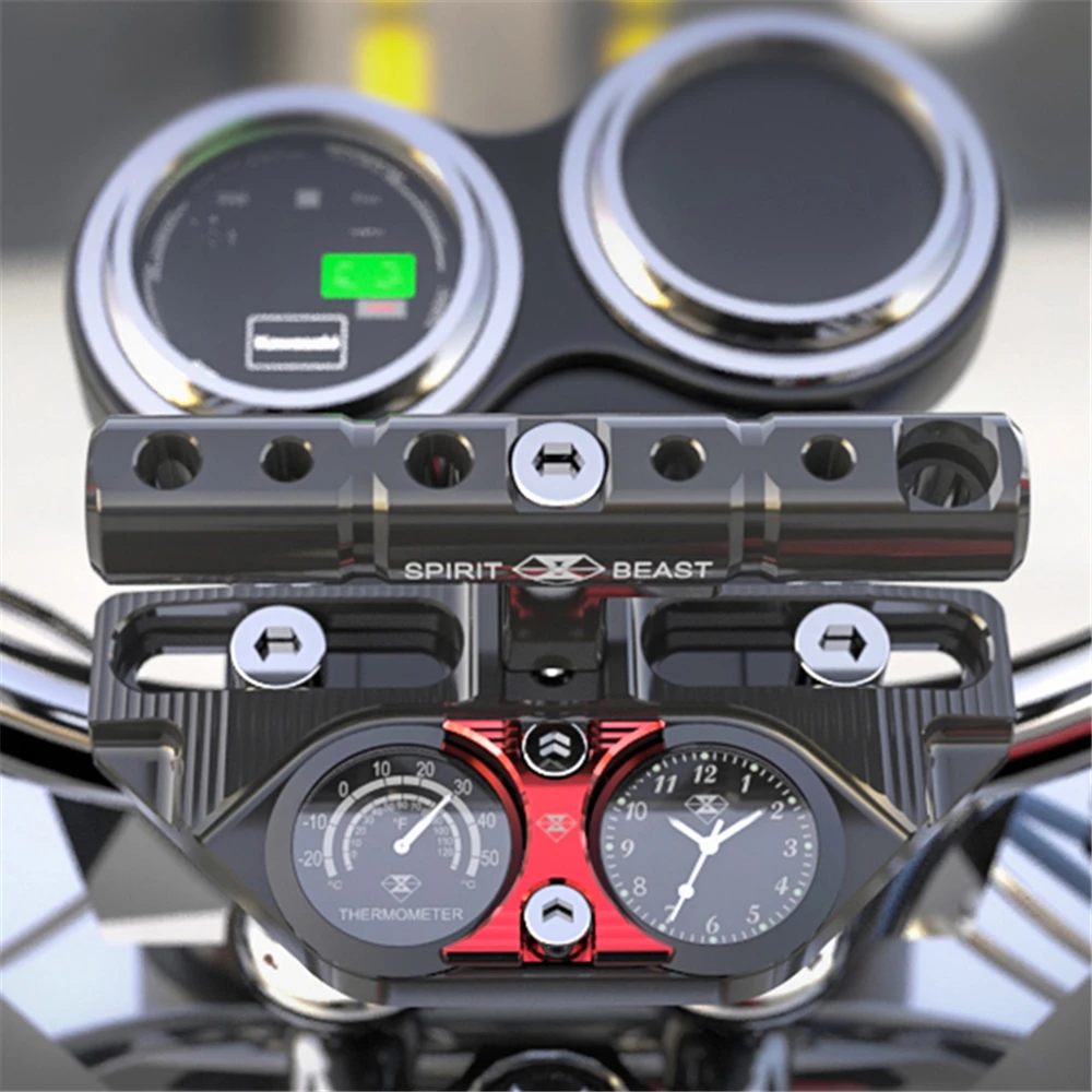 Spirit Beast Motorcycle Multi-functional Bracket with Timemeter Thermometer Motocross Handlebar Riser Extension Creative Clock