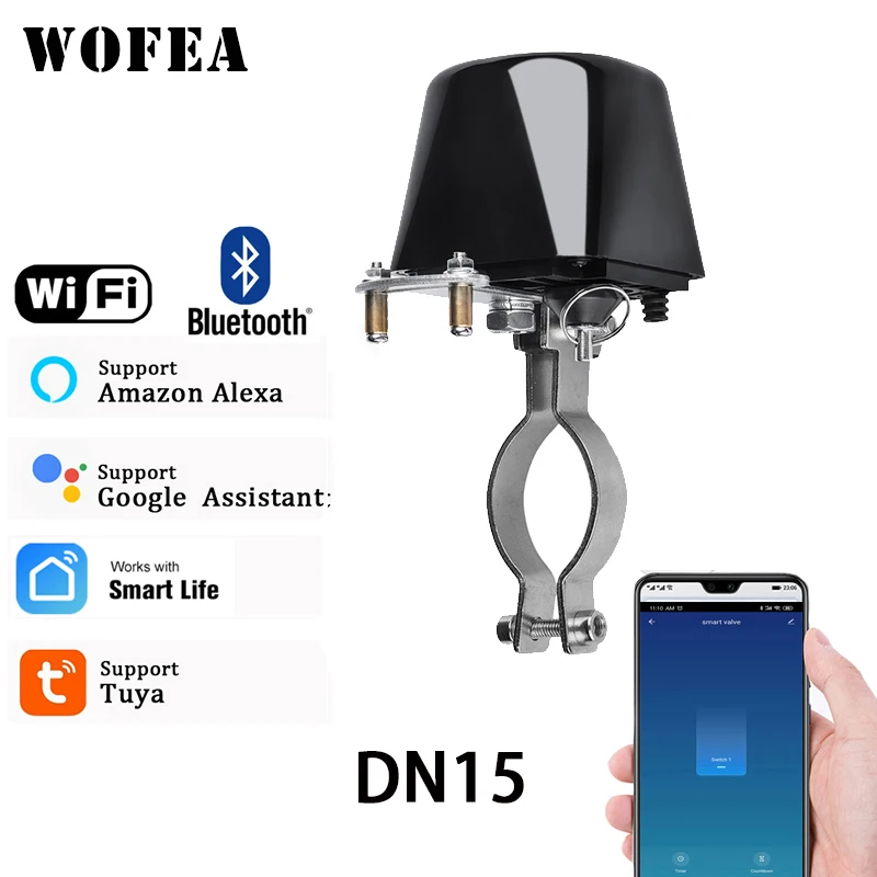 Wofea Tuya Wifi Bluetooth Smart Valve Controller APP Control Auto Shut ON Off Gas Water Alexa Google Home DN15 Pipe