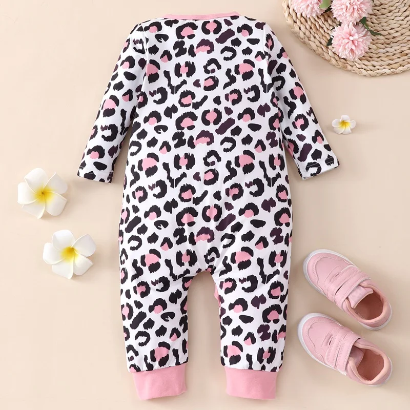 New Baby Clothes Baby Girl Romper Baby Girl Clothes Leopard Ruffles Single Breasted Long Sleeve Baby Rompers Spring Fall 0-18M