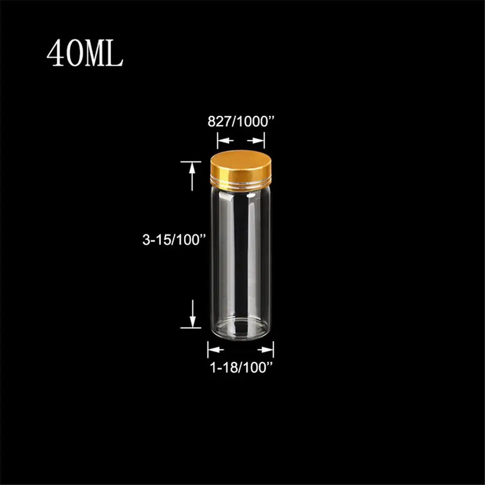 30*80mm 12pcs 40ml Glass Bottles Aluminium Screw Golden Cap Empty Transparent Clear Liquid Gift Container Wishing Bottle Jars