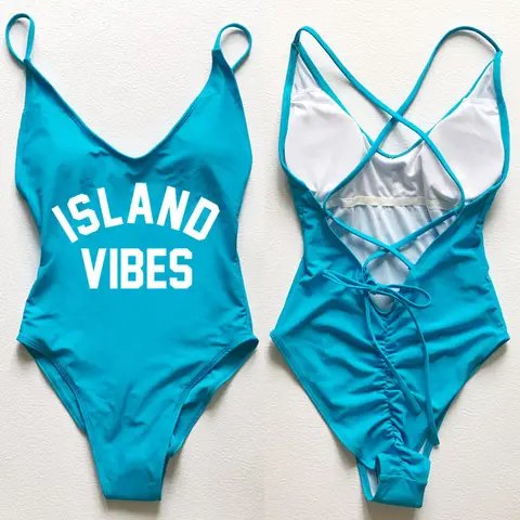 ISLAND VIBES Swimwear Women Sexy Padded Thong Bikini Swimsuit One Piece Bathing Suit Adjustable strap Beachwear wholesale mayo