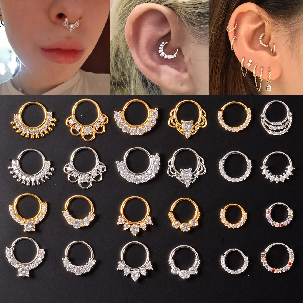 1PC Cz Nose Hoop Nostril Bendable Ring Gem Cartilage Tragus Daith Piercing Earrings Septum Clicker Helix Conch Rook Piercing