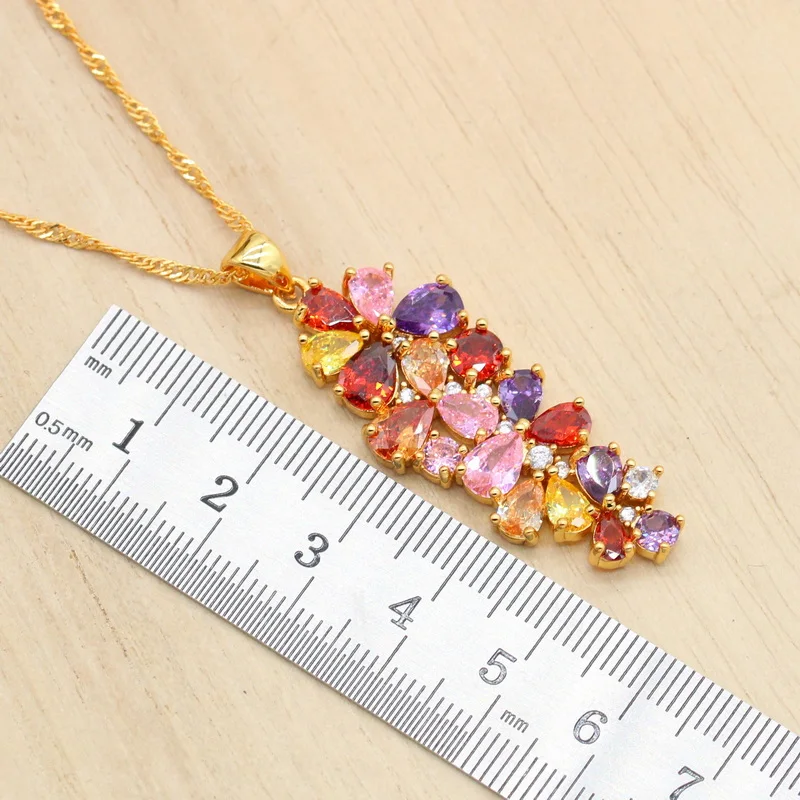 Multicolo Topaz Gold Color Jewelry Sets For Women Bridal Necklace Earrings Ring Pendant Bracelets Wedding Jewelry Holiday Gift