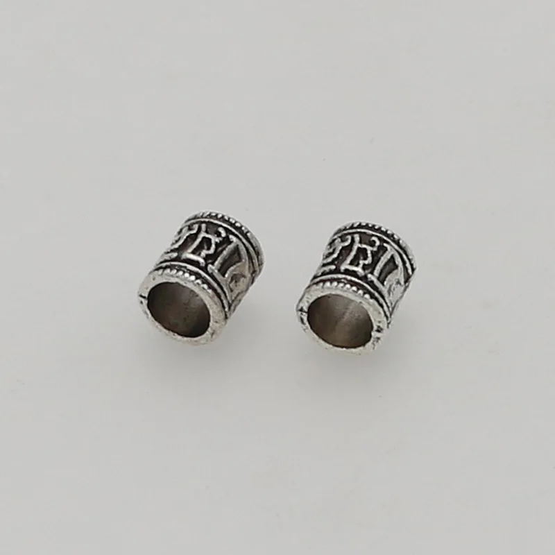 50pcs/Lot Religious Antique Silver Color Loose Beads Buddhism Mantras Big Hole Space Beads Fit Beards/Hair Bracelet DIY Jewelrys