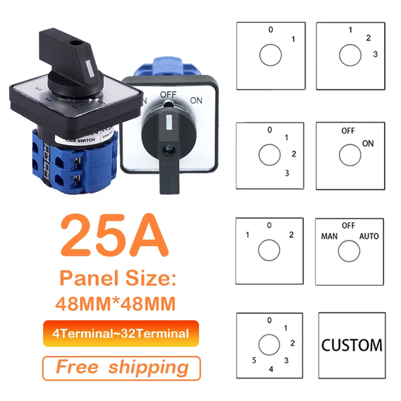 YMW26-25 ON-OFF cam switch 2/3/4/5/6/7/8 bit 25A DIY rotary conversion 4/8/32/48 terminal screw silver contact LW26 LW28