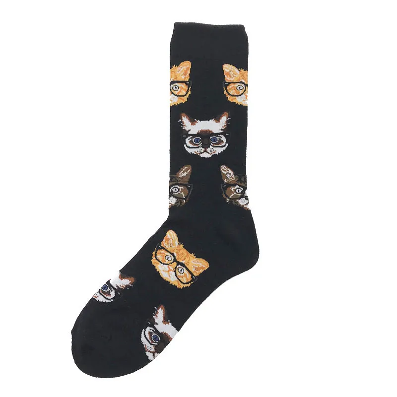 New  Autumn Winter Socks Men Funny Cartoon Cat Monkey Clown Pattern Happy Socks Casual Combed Cotton Calcetines Hombre