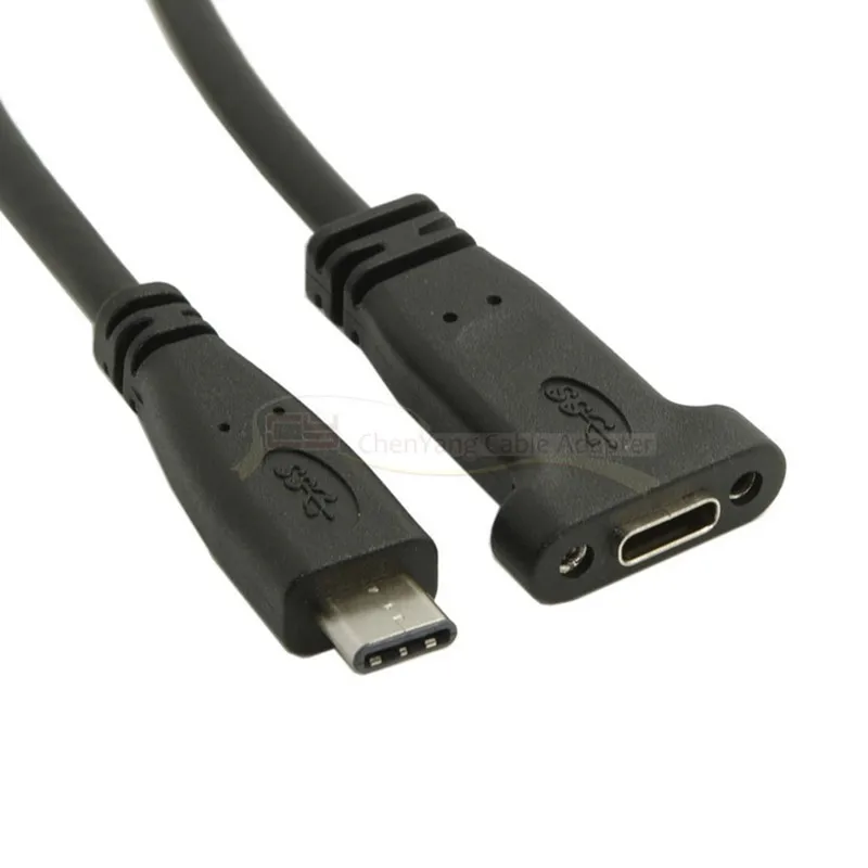 20 cm USB-C USB 3.1 Typ C Typ-C Stecker auf Buchse Verlängerungsdatenkabel mit Schraubenloch für Schalttafelmontage 0,2 m