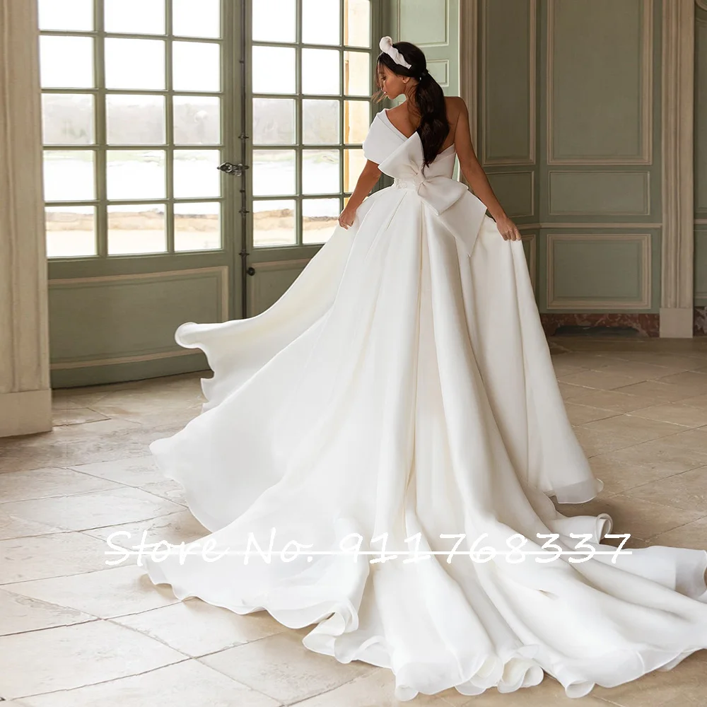 Gewaden De Mariage Organza Trouwjurk Één Schouder Sexy Trouwjurk Split Rok Eenvoudig Abito Da Sposa Strik Rug Hochzeitskleid