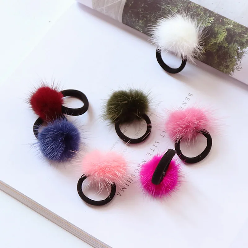 Mini Small Soft Fur Pompom Ball Children Elastic Hair Bands Gripper Pom Hairball Girls Kids Hairband Hair Accessories