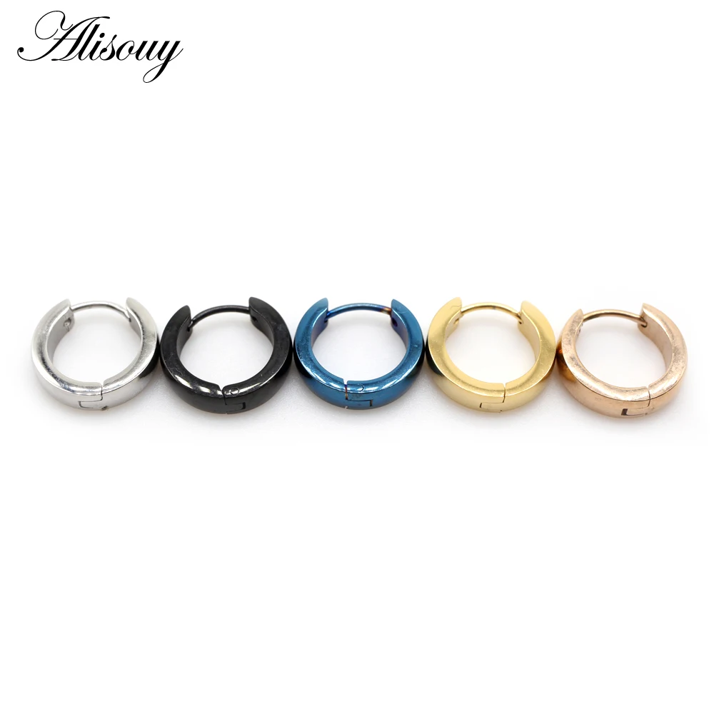 Alisouy 2pcs Small Hoop Earrings Women Men Circle Round Clip Earrings High Polish Stainless Steel Ear Piercing Bijoux Jewelry