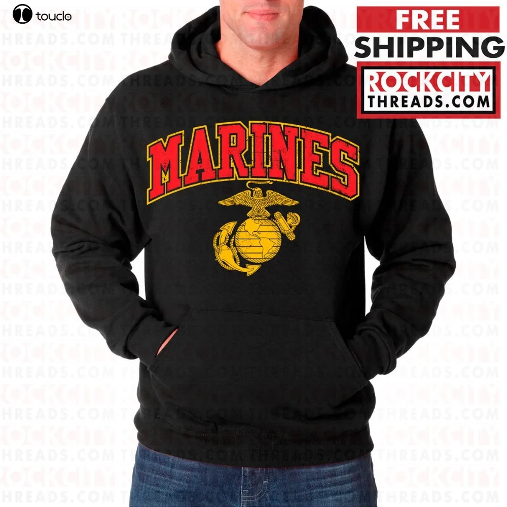 

2019 fashion man Hoodies USMC MARINES ARCHED HOODIE BLACK Sweatshirt Marine Corps Pullover Semper fi US Sweatshirt