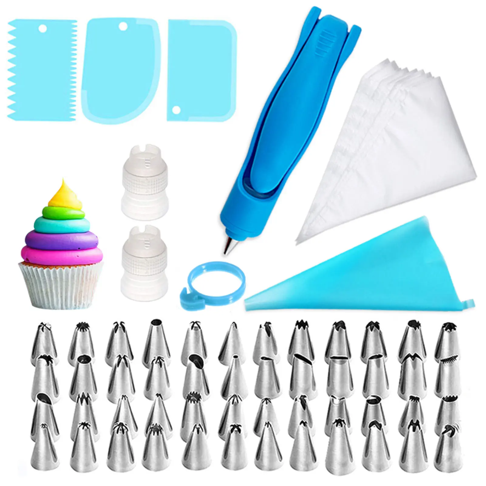 66Pcs Cake Decorating Kit Cake Supplies Accessories ABS Cake Decorating Tool Icing Smoother Coupler Disposable Icing Pastry Bag