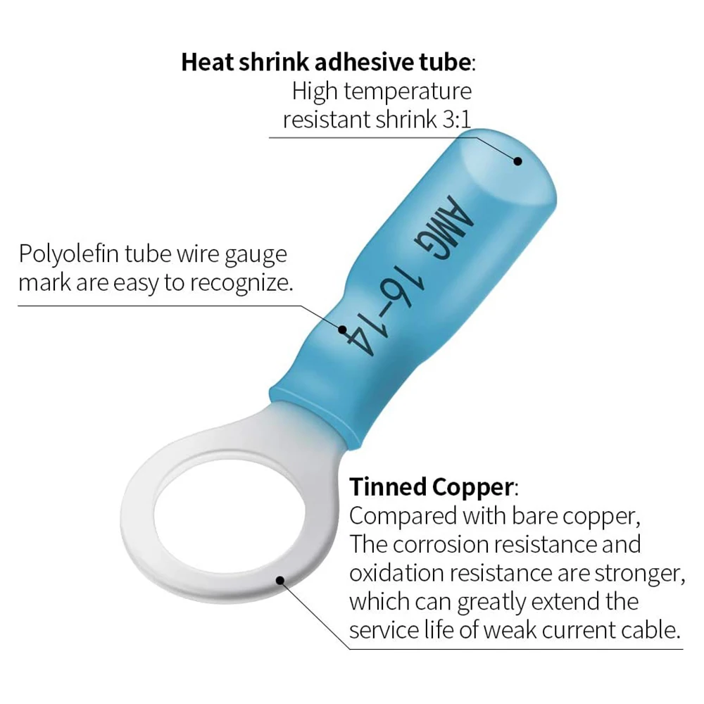 360PCS Marine Grade Heat Shrink Ring Connectors-Heat Shrink Wire Connectors Tinned Red Copper Insulated Ring Crimp Terminals