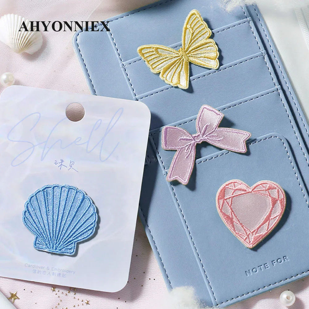 AHYONNIEX Embroidery Shell Butterfly Heart Bow Patches for Girls Bag Iron On Patches for Phonecase Glue Patch for Clothes DIY