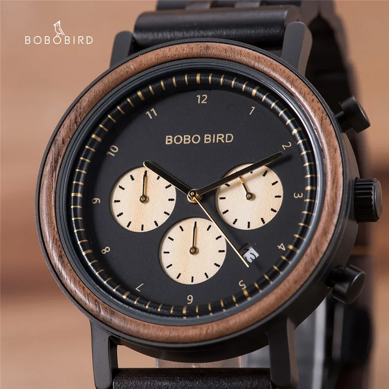 

BOBO BIRD Watches Mens 2020 Wooden Chronograph Wristwatch Auto Date Top Quality Movements relogio masculino In gift Box