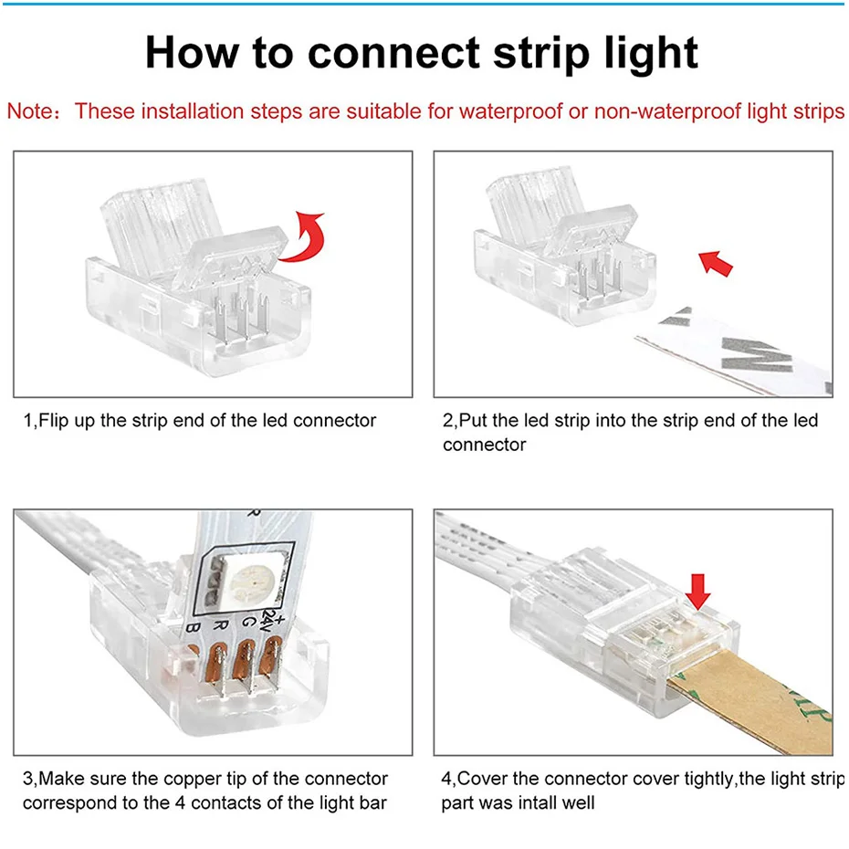 8mm 10mm 2 3 4 Pin Solderless Connector For Single Color/RGB/WS2811 Led Neon Light Strip to Strip/Wire Quick Connectors Adapter