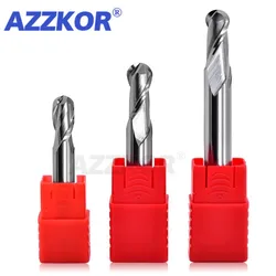 Aluminum Ball Nose Endmills Alloy Coating Tungsten Steel Tool Cnc Maching Hrc55 Top AZZKOR Milling Cutter Machine Endmill R1.0