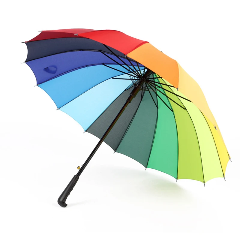 

16K Windproof Rainbow Big Umbrella Rain Women Men Sun Walking Long-handle Straight Golf Umbrellas Automatic-open Parasol