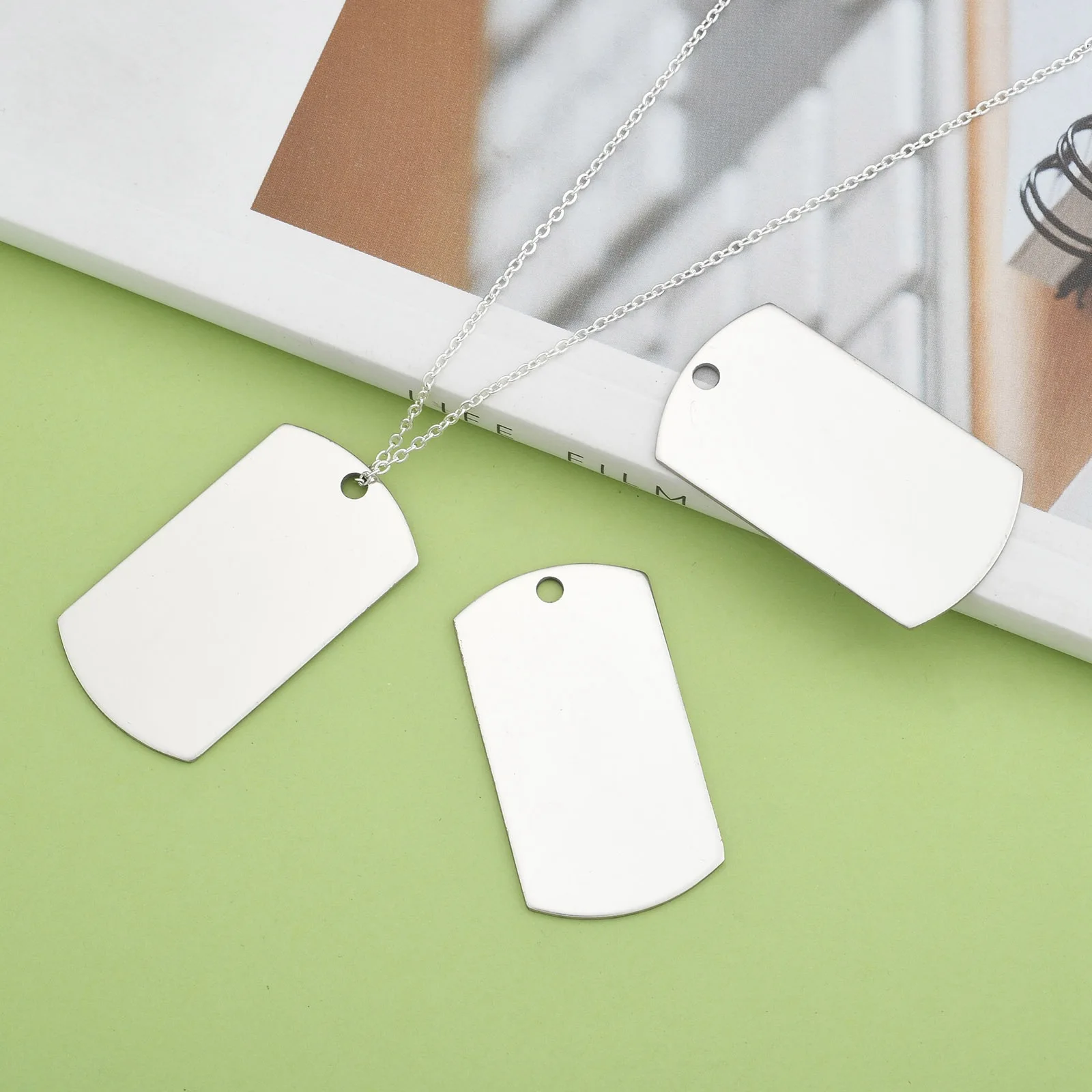 50pcs 201 Stainless Steel Rectangle Blank Stamping Tag Pendants Engraving Charm DIY Necklace Keychain Jewelry Making Accessories