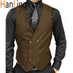 Black Formal Men's Vest Double-Breasted V-neck Men's Suit Vest Custom Wedding Tuxedo Steampunk