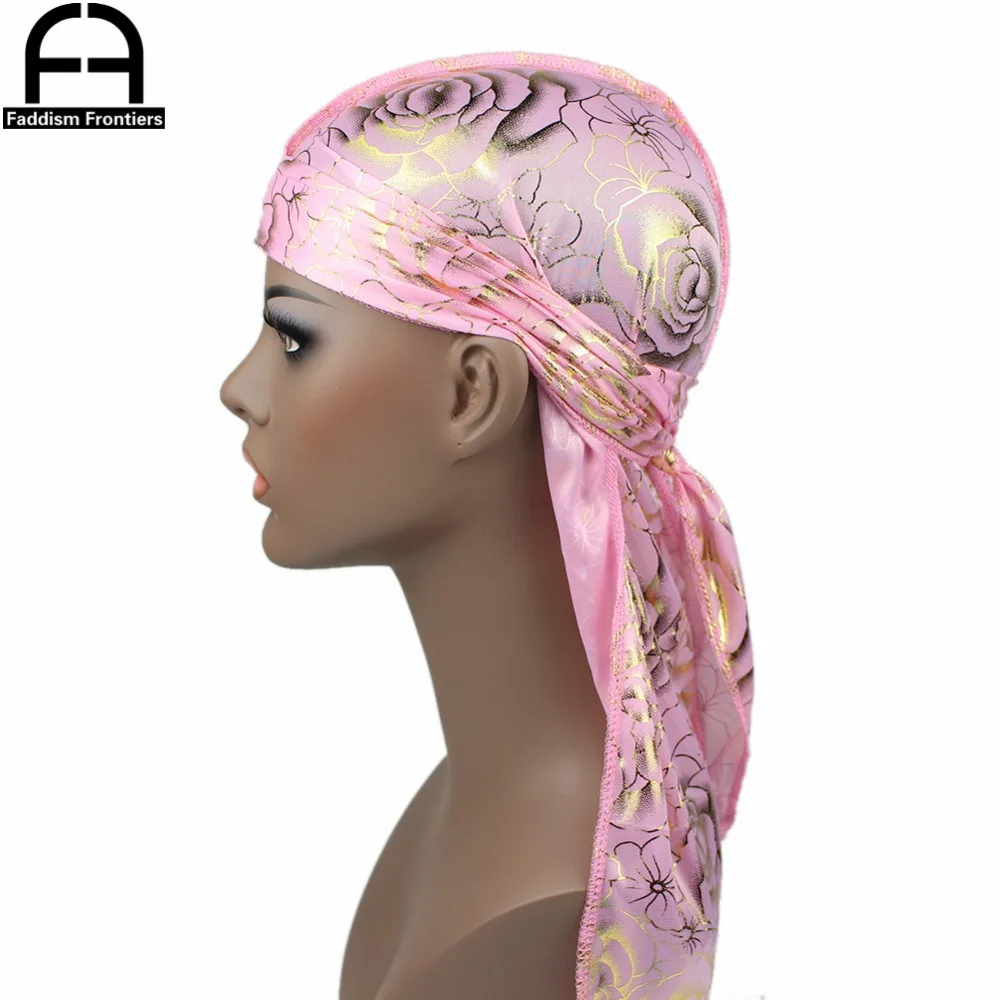 Benutzerdefinierte männer Druck Seidig Durags Turban Hut Bandanas Headwear Rose Gedruckt Männer Seide Durag Langen Riemen Wellen Haar Zubehör – Detail 16