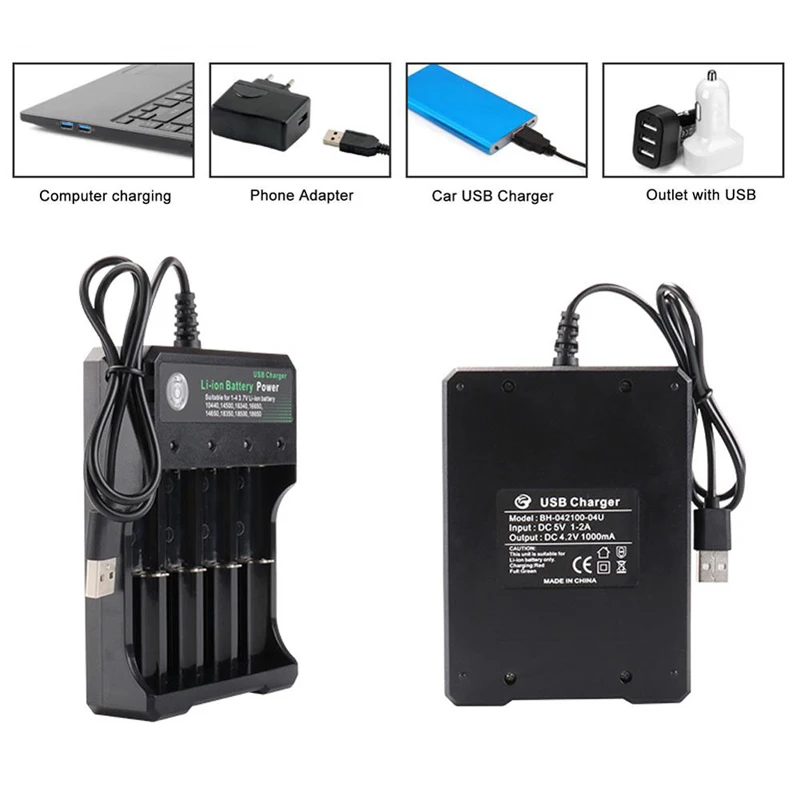 4 Slot Battery Charger for Rechargeable Batteries 3.7V Li-ion 18650 14500 16340 10440 Universal Multi-function USB Charger