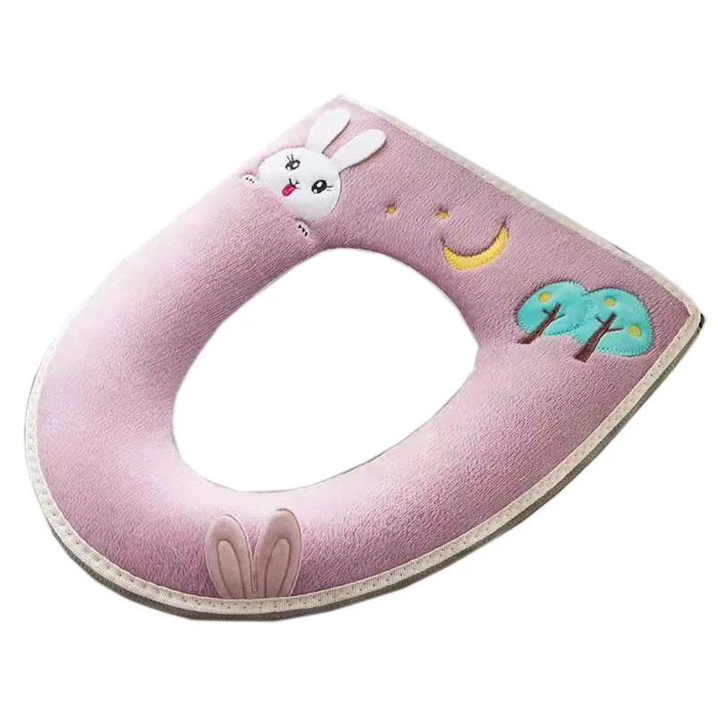 Winter Warm Toilet Seat Cover Closestool Mat 1Pcs Washable Bathroom Accessories Knitting Pure Color Soft O-shape Pad Toilet Seat