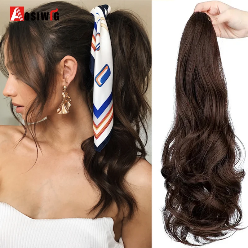 

Aosiwig Synthetic Long Ponytail Drawstring Fake False Clip In Hair Extension Natural Curly Wavy Hairpiece Pony Tail Piece Women