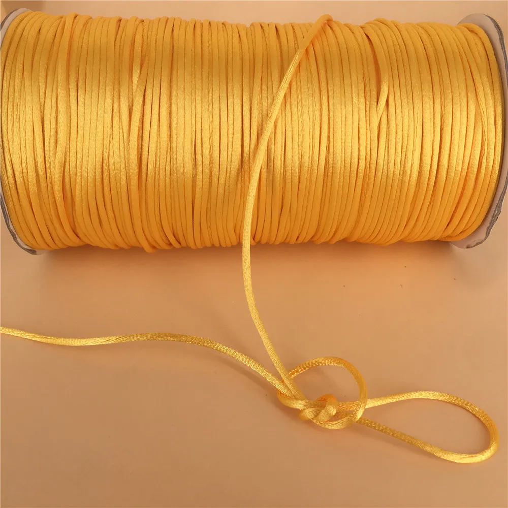 2mm 10-225meters Gold Yellow Rattail Satin Cord Thread Chinese Knot Macrame Bracelet Braided String DIY Tassels Beading Thread