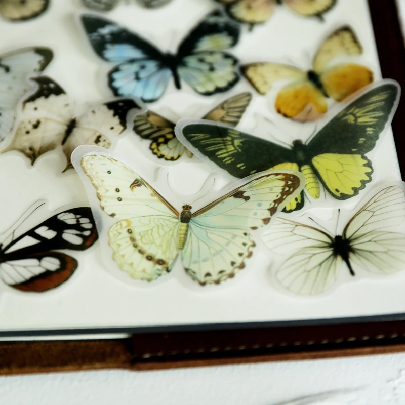 80PCS vintage butterfly illustration DIY scrapbooking album junk journal diary happy planner week decorative stickers