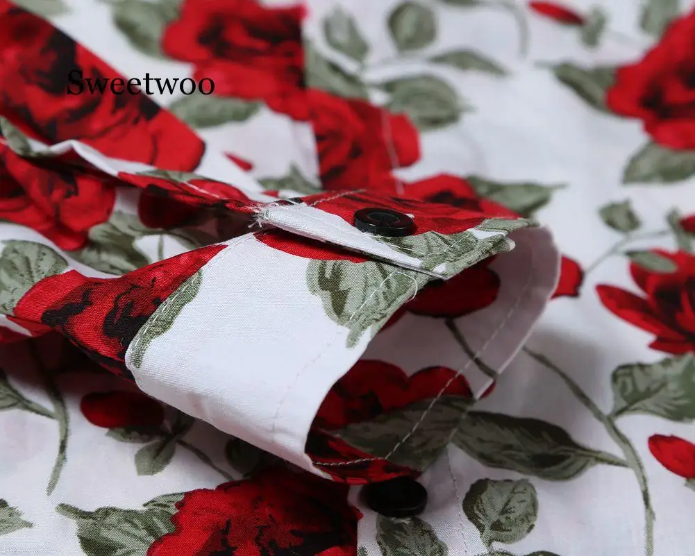 Men's Long Sleeve Casual Shirts Fashion Rose Flower 3D Print Floral Shirt Turn-down Collar Slim Fit Shirt Mens Clothing