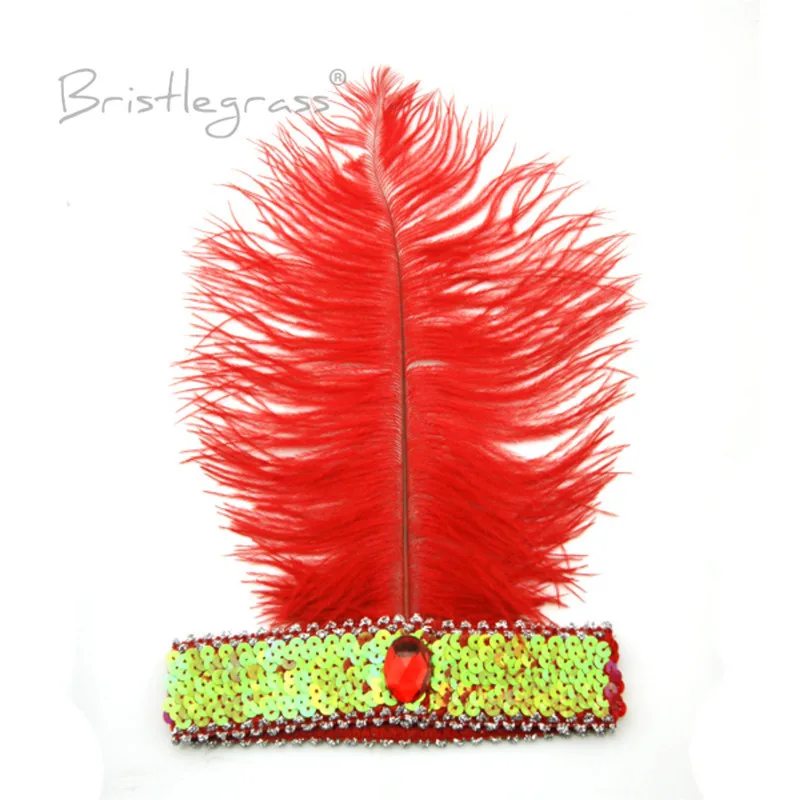 BRISTLEGRASS 1 PCS Blue 1920s Ostrich Feather Sequined Headband Flapper Headpiece Headwear Carnival Ball Party Fancy Costume