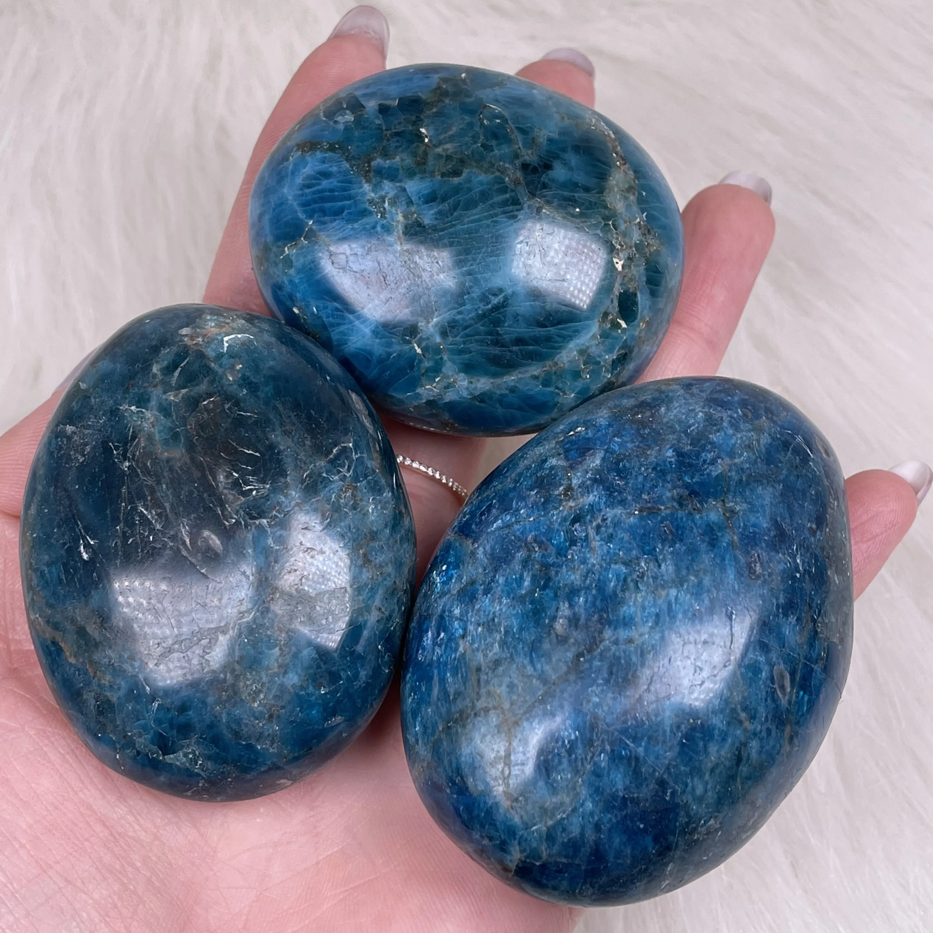 Natural Blue Apatite Palm Stone Crystal Reiki Healing Stone