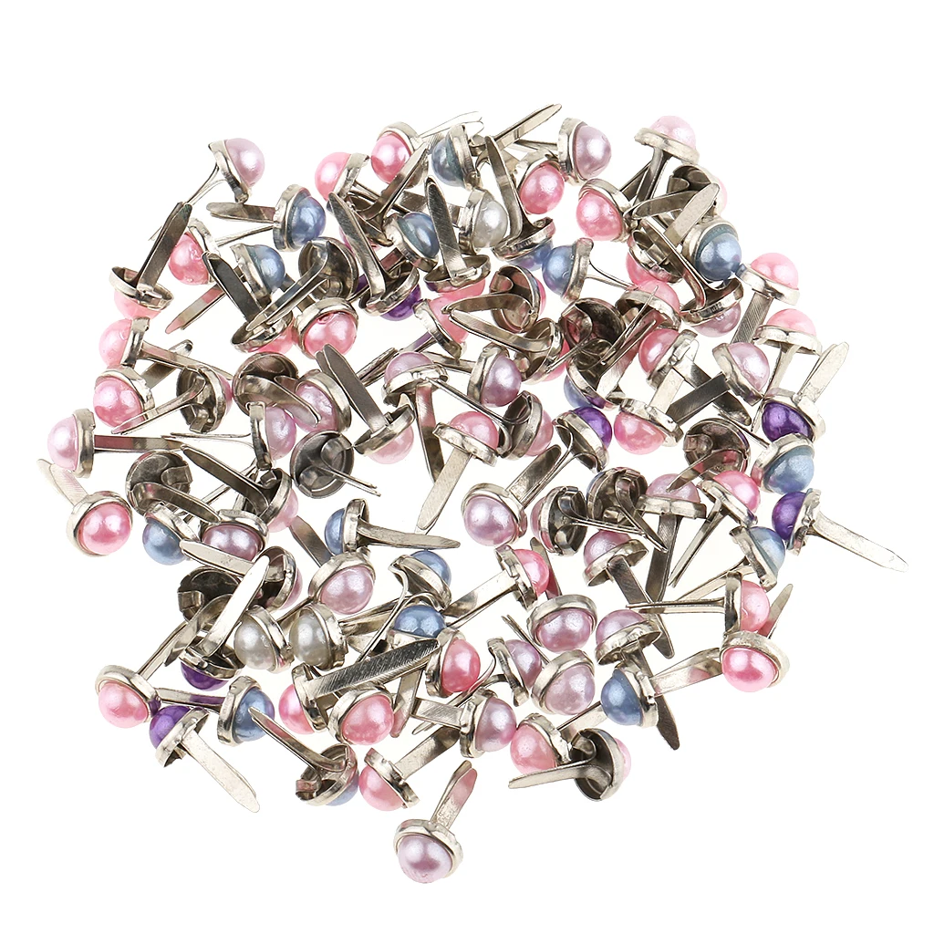 200pcs Metal Brads mini brads with pearl head and split pins for DIY files, card fixation, decoration 6mm